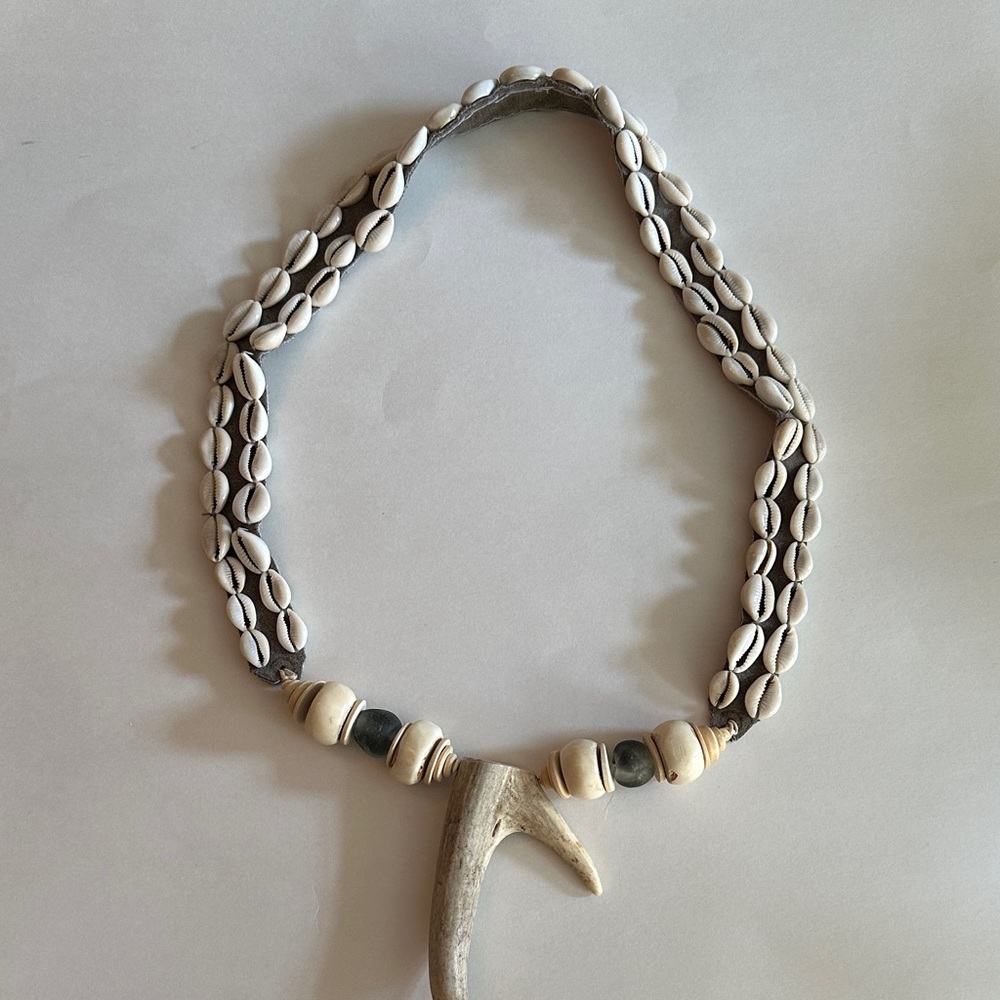 Twine & Twig Antler Necklace with Cowrie Shells